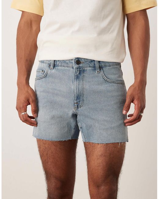 ASOS Natural Shorter Length Slim Denim Shorts With Rip Detail for men