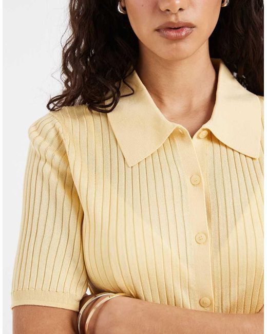 & Other Stories White Knit Button Down Collar Top