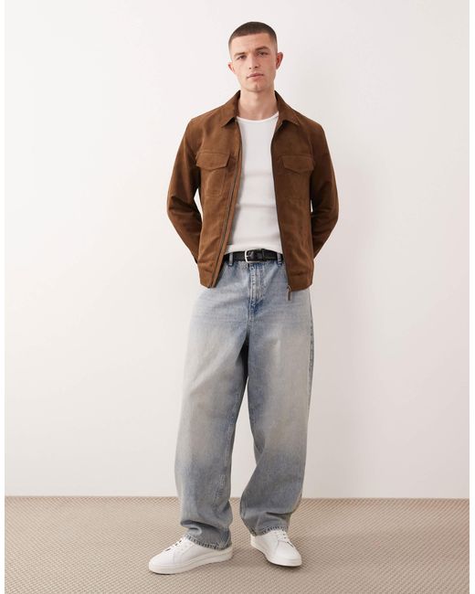 Mango Brown Faux Suede Zip Through Jacket for men