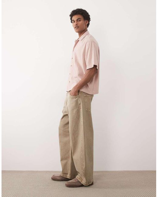 ASOS Pink Boxy Oversized Revere Textured Shirt for men