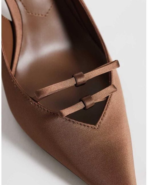 Mango Brown Satin Pointed Heeled Slingbacks With Bow Detail