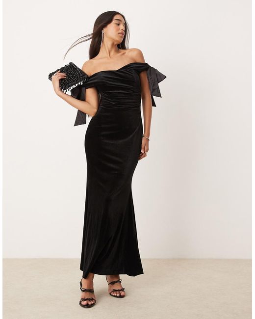 Forever New Black Bow Draped Gown