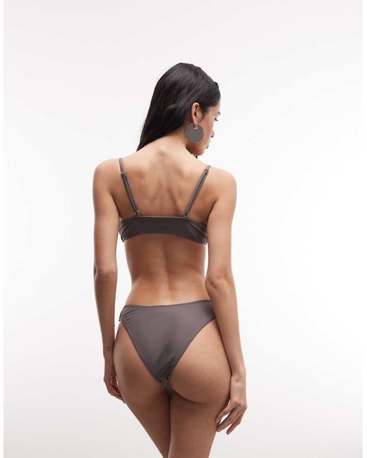 Collusion Brown Button Trim High Leg Bikini Bottoms