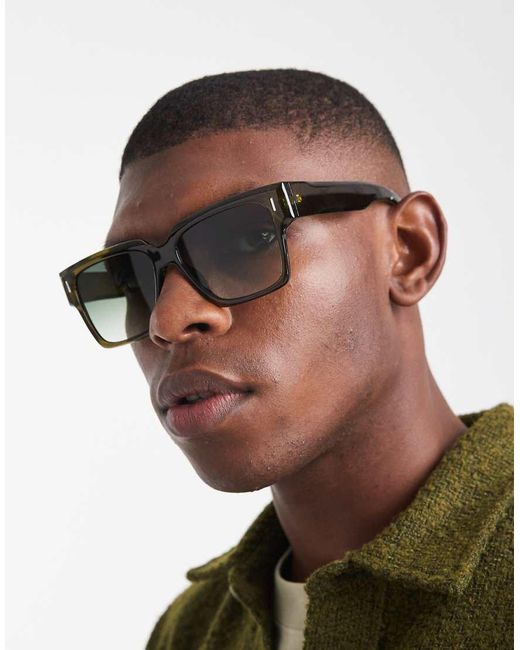 ASOS Brown Square Sunglasses With Lens And Crystal Frame for men