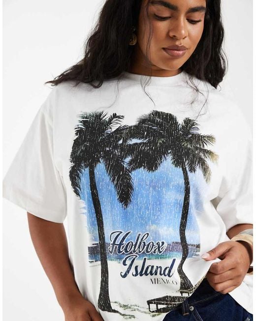 ASOS White Asos Design Curve Oversized T-shirt With Holbox Island Palm Tree Graphic