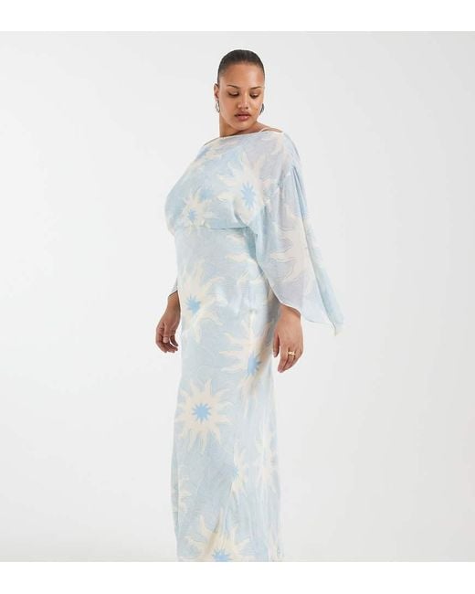 Never Fully Dressed Blue Julianna Asymmetric Sleeve Maxi Dress