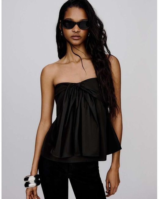 Bershka Black Bandeau Top With Tie Detail