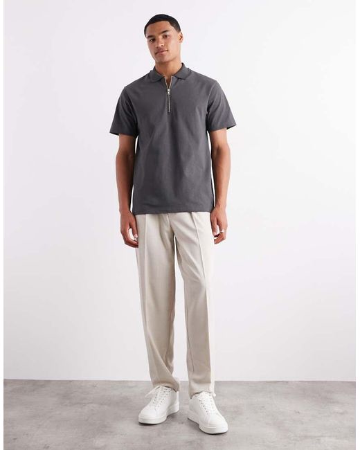 ASOS Natural Linen Look Oversized Tapered Smart Trousers With Elasticated Waist for men
