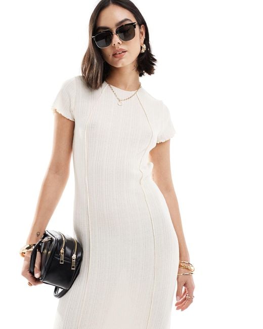 Vero Moda White Textured Jersey Ankle Dress With Lettuce Edge