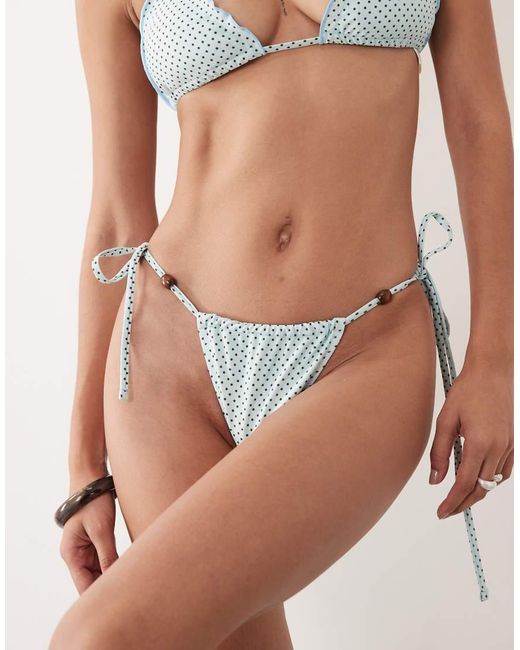 The Frolic Blue Exclusive Bead Detail Tie Side Brazilian Bikini Bottoms