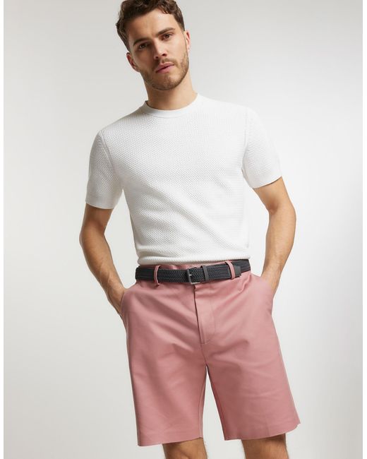 River Island White Slim Fit Belted Chino Shorts for men