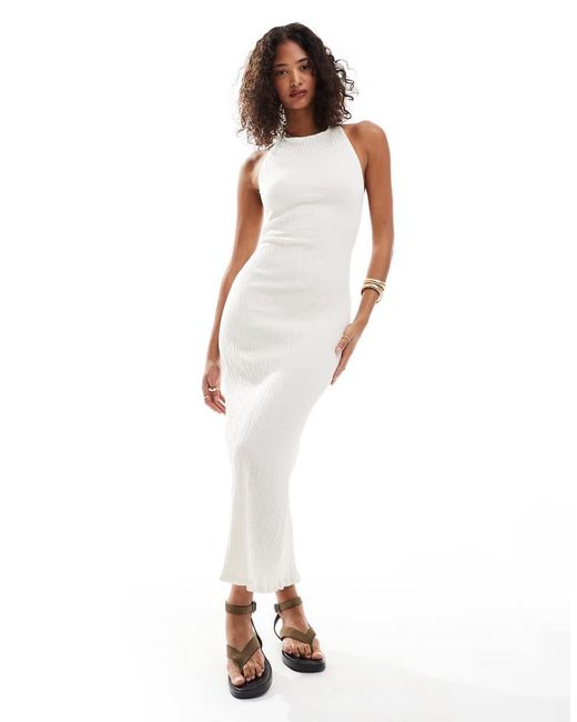 Stradivarius Midi Jurk Met Halternek in het White