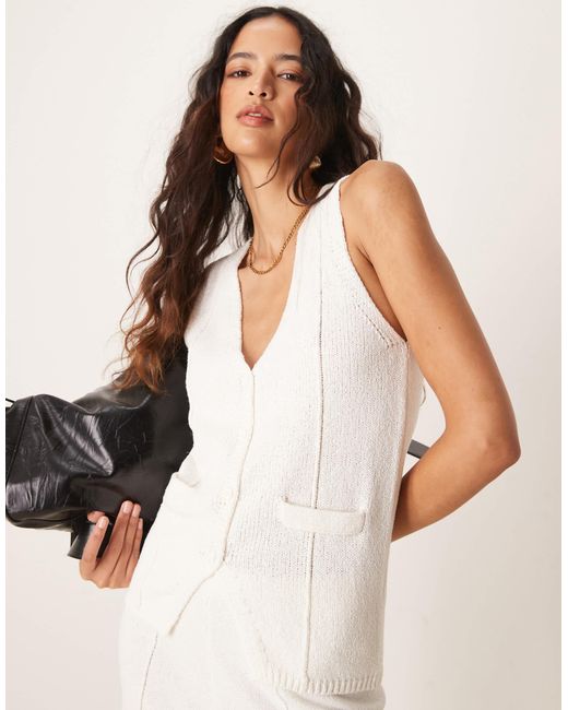 ASOS Natural Knitted V Neck Seam Detail Waistcoat