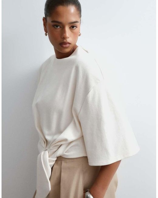 ARRANGE White Curve T-shirt With Tie Waist Detail