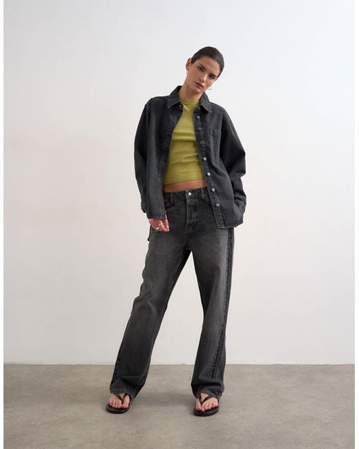 TOPSHOP Black Denim Shacket With Side Panel