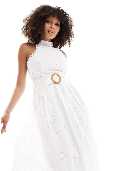 Style Cheat White Sleeveless Broderie Midi Dress