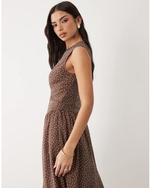 Y.A.S Brown Fitted Seam Detail Drop Waist Sleeveless Midi Dress