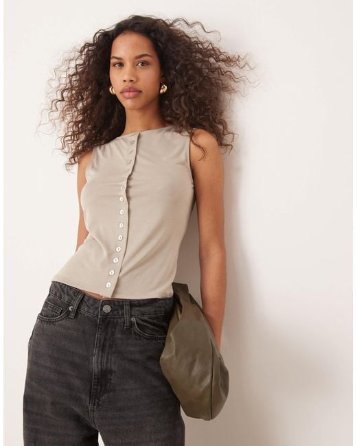 ASOS Brown Sleeveless Modal Button Tank