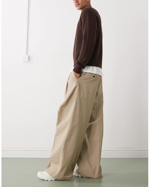 Weekday Natural Oversized Wide Leg Chino Trousers With Front Pleats for men