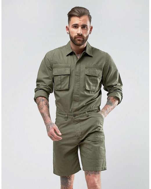 ASOS Green Military Boilersuit In Khaki for men