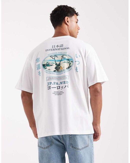 Camiseta Blanca Extragrande Con Estampado Japonés En La Espalda De -Blanco Jack & Jones de hombre de color White