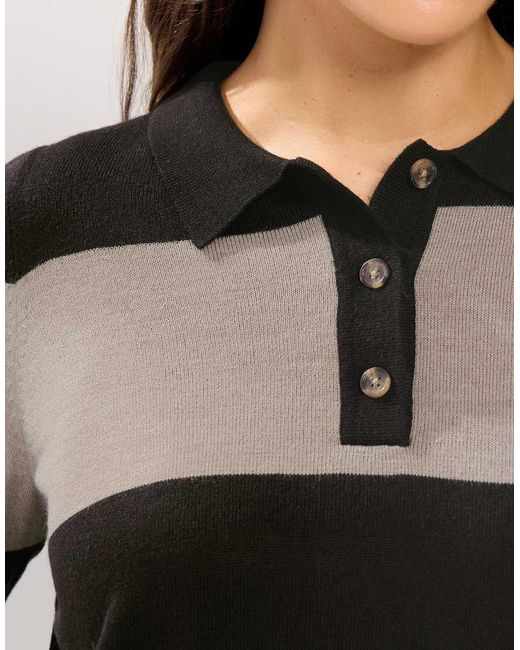 Yours Clothing Blue Stripe Rugby Collar Jumper