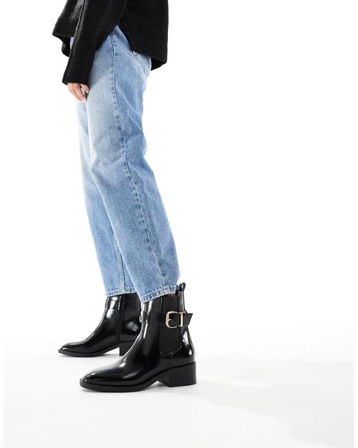 Schuh Blue Cadie Buckle Detail Heeled Chelsea Boots