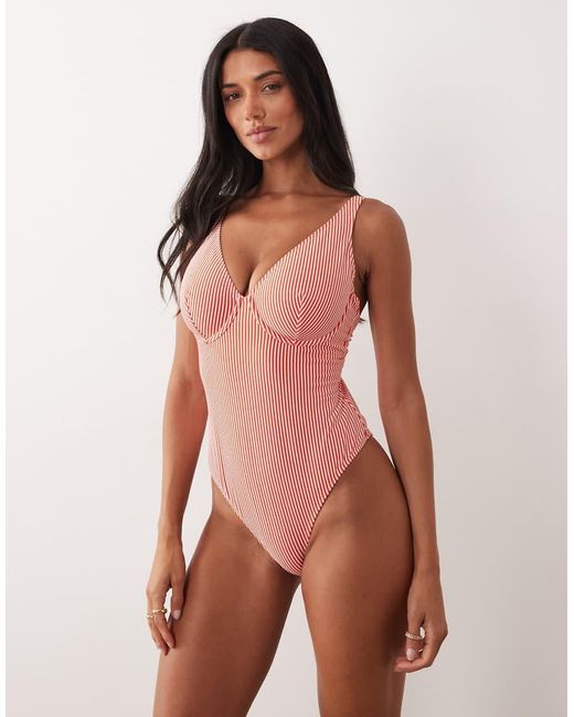 ASOS Pink Fuller Bust Scarlet Striped Underwire Swimsuit