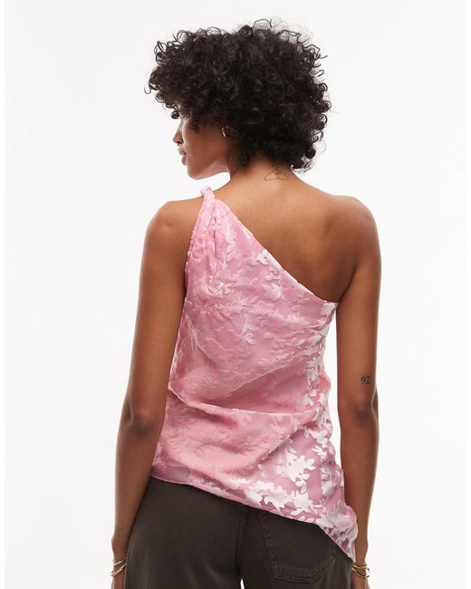 TOPSHOP Pink One Shoulder Twist Sleeveless Top