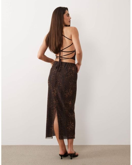 ASOS Natural Printed Mesh Maxi Skirt With Split