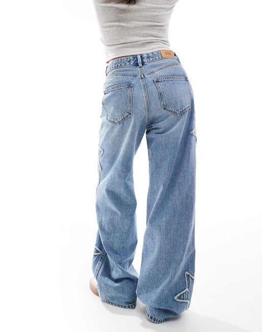 Stradivarius Blue Petite Str Wide Leg Jeans With Star Patch