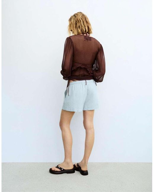 Pull&Bear Blue Linen Blend Shorts