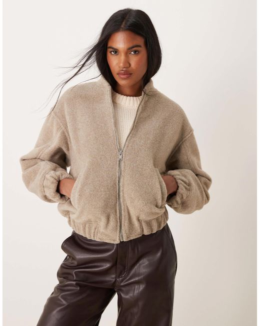 New Look Natural Textured Oversized Bomber Jacket