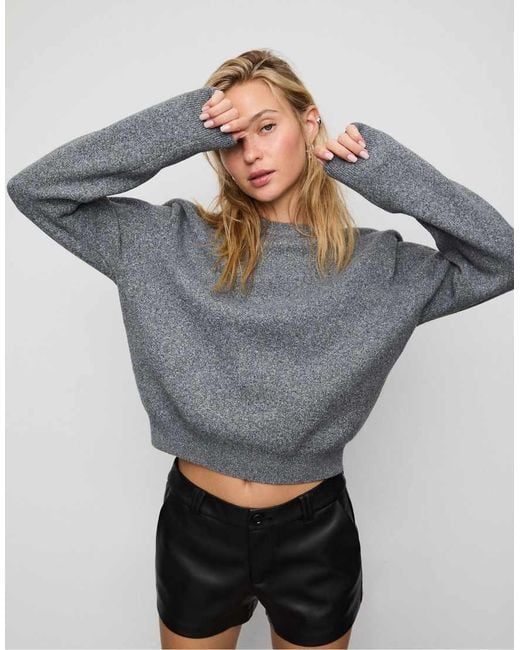 Stradivarius Gray Knit Sweater With Shoulder Pads