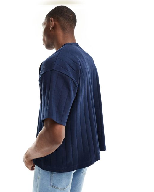 ASOS Blue Oversized Boxy Fit Textured Rib T-shirt for men