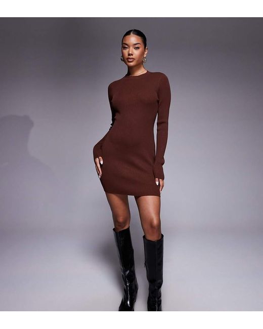 Kaiia Purple Exclusive Ribbed Knit Flared Sleeve Mini Jumper Dress