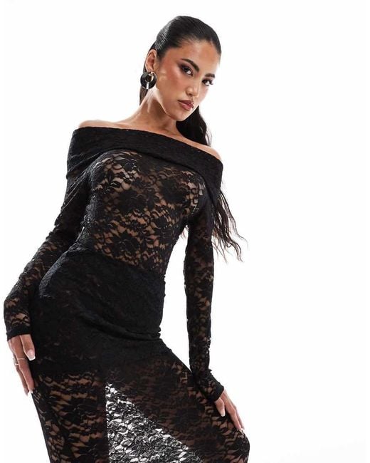 Murci Black Exclusive Lace Bardot Top And Maxi Skirt Set