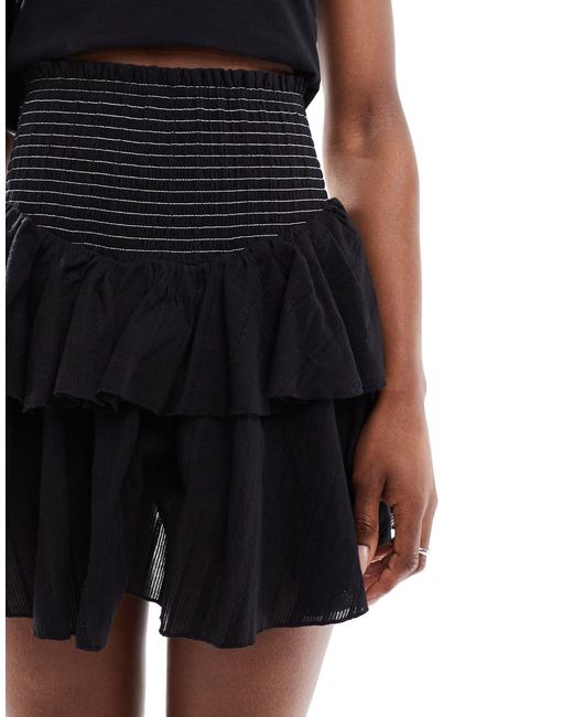Urban Revivo Black Shirred Waist Detail Tiered Ruffle Rara Mini Skirt