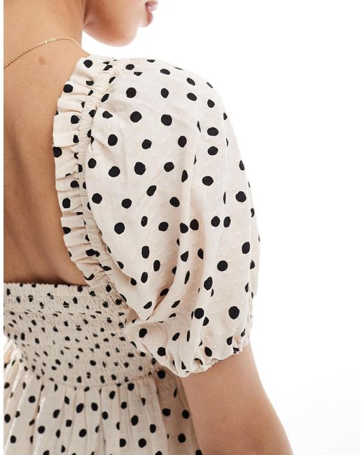 Robe courte tendance folk à pois - crème New Look en coloris White