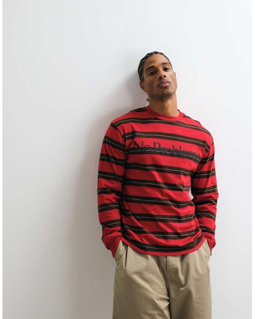 No Problemo Red Long Sleeve Large Front Logo T-shirt for men