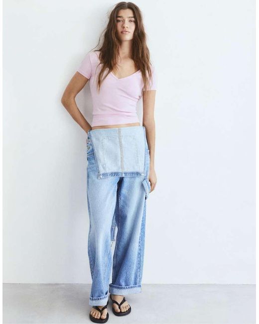 Pull&Bear Blue V-neck T-shirt