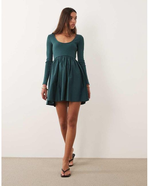 Nobody's Child Green Penni Boat Neck Jersey Poplin Mini Dress