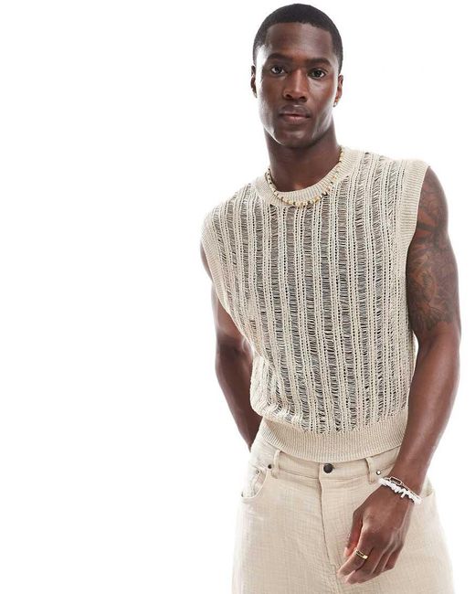 Bershka Gray Loose Knitted Vest for men