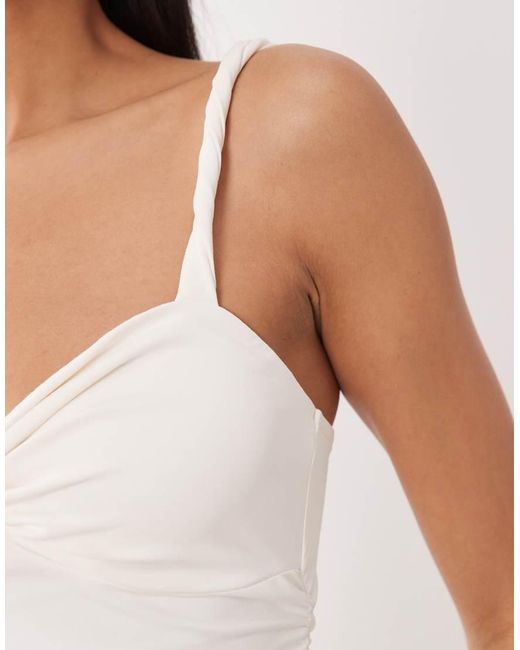 ASOS White Polyamide Twisted Strap Knot Front Ruched Top