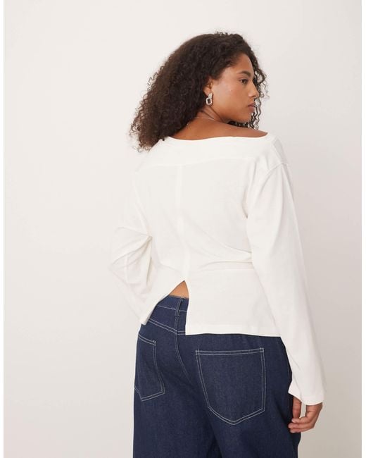 ASOS White Asos Design Curve Long Sleeve Off Shoulder Corset Waist Tee
