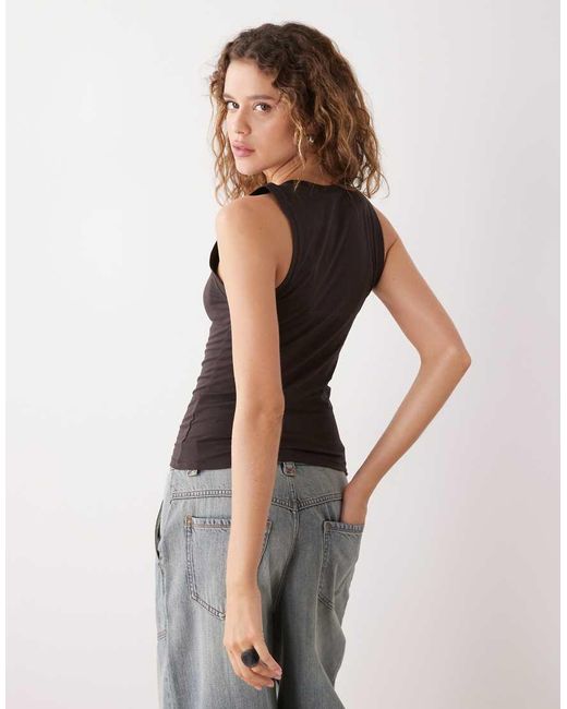 Weekday Blue Tank Top With V Neck Notch Detail