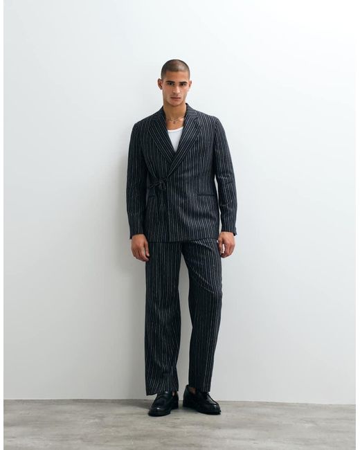 ASOS Blue Regular Linen Rich Suit Jacket With Wrap Tie Waist for men