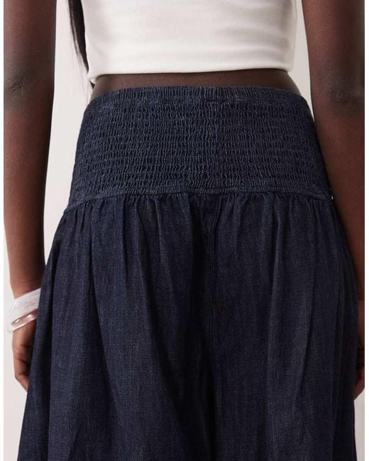 ASOS Blue Denim Culotte Jeans With Shirred Waistband