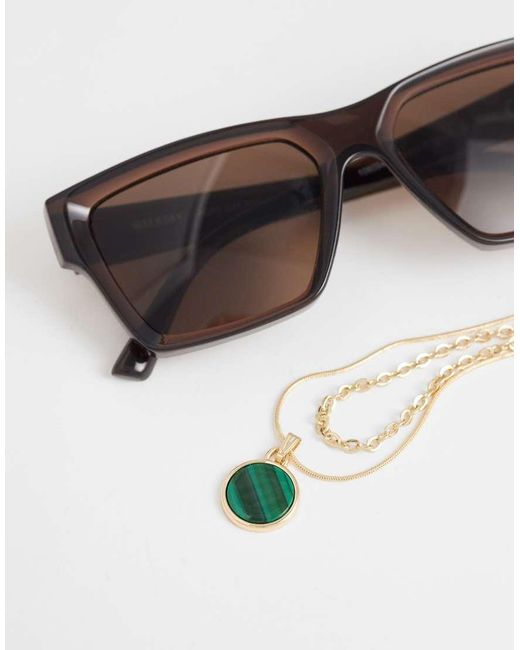 Reclaimed Vintage White Unisex Green Pendant 2 Row Necklace