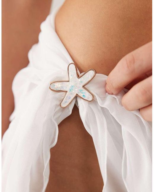 Oh Polly Natural Low Rise Fixed Wrap Sarong With Starfish Detail